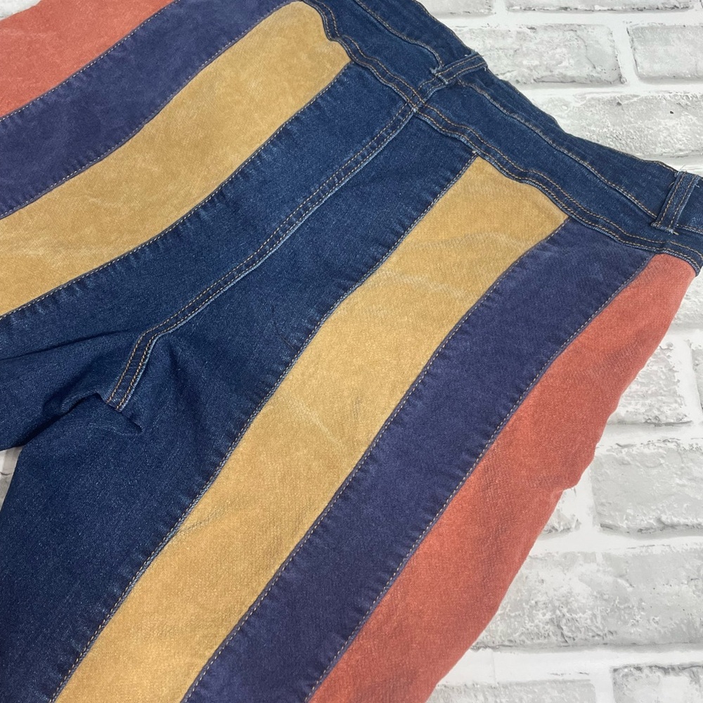 Versona Flare Jeans Striped Patchwork Colorblock 70s Boho Womens Size 12 S. - Picture 6 of 12